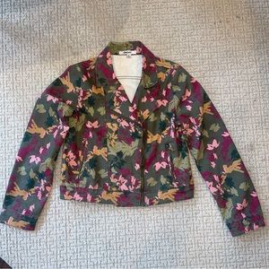 DKNY Military Green Floral Moto Zip Denim Jean Jacket Big Girl Sz XL NWOT